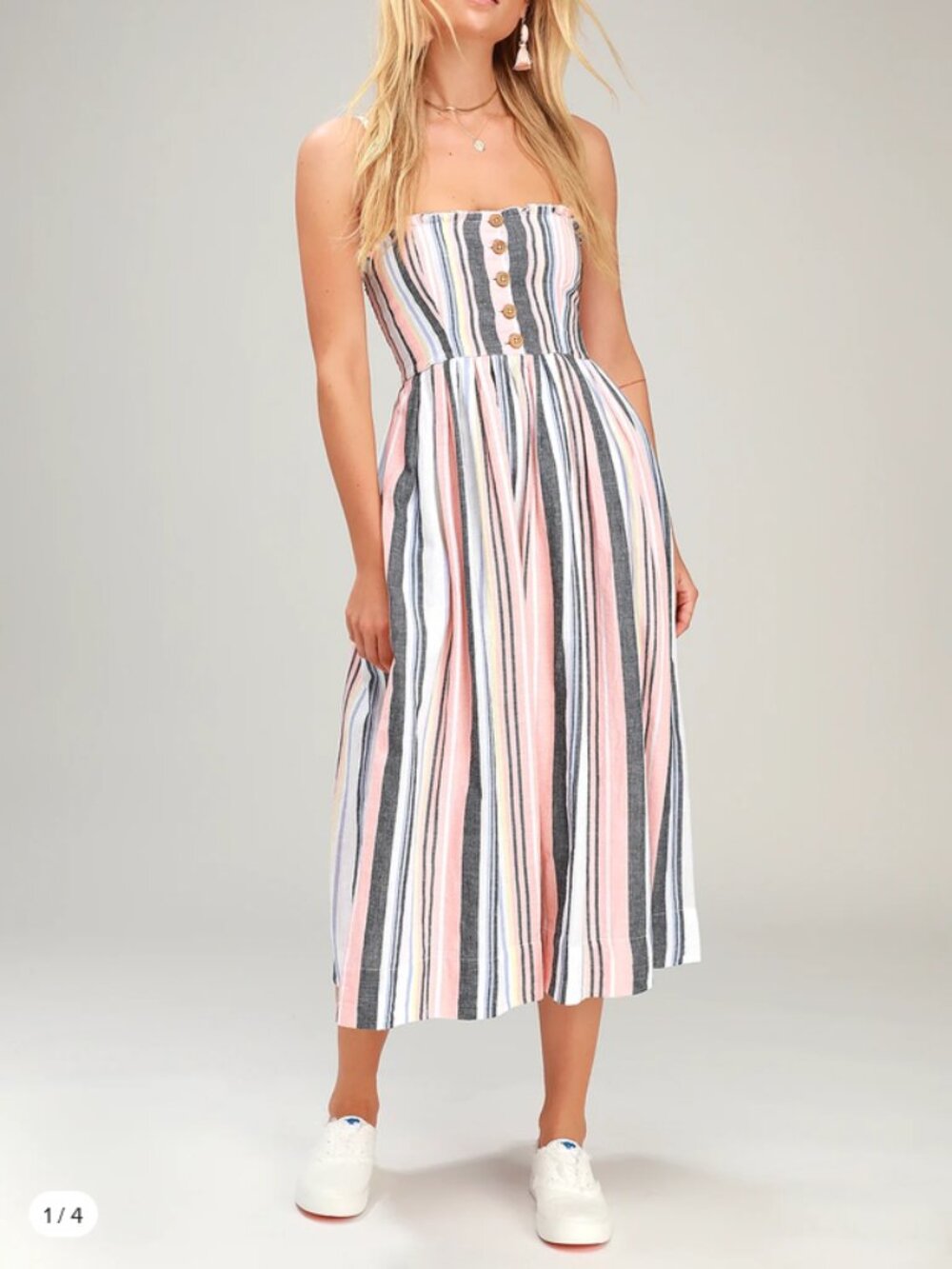 Free People Lilah Multi Striped Pleated Midi Dress - Size XS